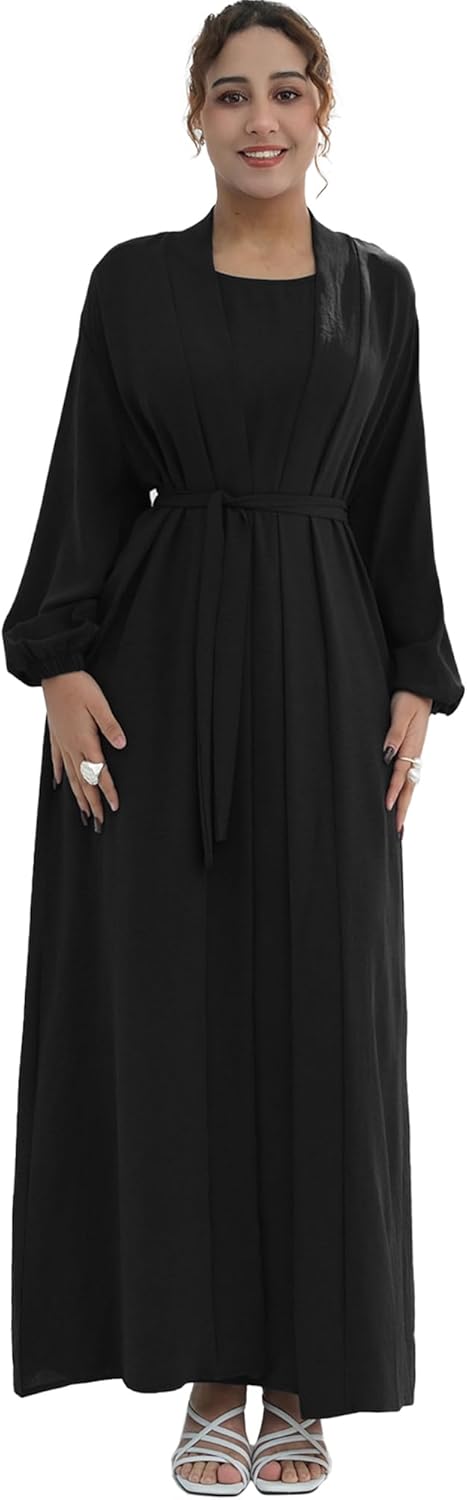 Women's Muslim Dress Two Pieces Set Islamic Prayer Abaya Modest Solid Color Muslim Outfits