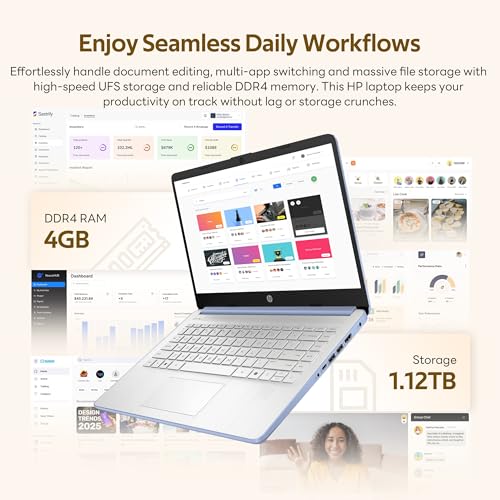 Image of HP Flagship 14 inch HD Student&Business Laptop with AI Copilot, 13th Gen Intel 4-Core, 4GB RAM, 1.12TB Storage (128GB UFS + 1TB Docking Station), 1 Year Office 365, Wi-Fi 6, Win 11 S, Sky Blue