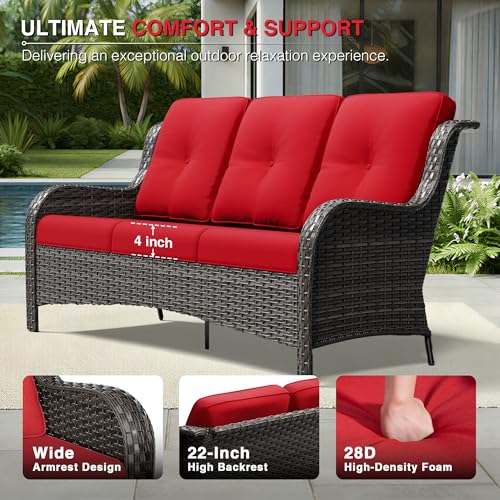 Image of Joyside 5 Piece Wicker Patio Furniture Set, Outdoor Swivel Rocker Patio Chairs with High Back, Deep Seating, Wide Armrest, Thickened Cushions, Outdoor Furniture for Deck, Porch Use