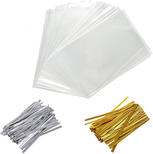 Miniatura 1 de Miraclekoo 400 bolsas de celofán de 4 x 6 pulgadas, bolsas de regalo de Navidad, bolsas transparentes con 400 lazos giratorios para regalo de