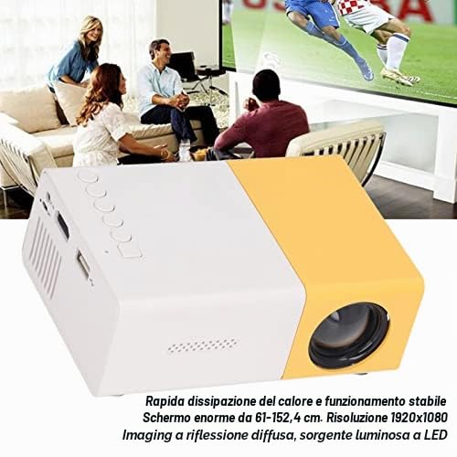 Mini Proiettore per Telefono, 24-60 Pollici 4:3, Portatile Con Schermo Enorme, Risoluzione 1920x1080, Videoproiettore per Home Theater All'aperto (SPINA UE)