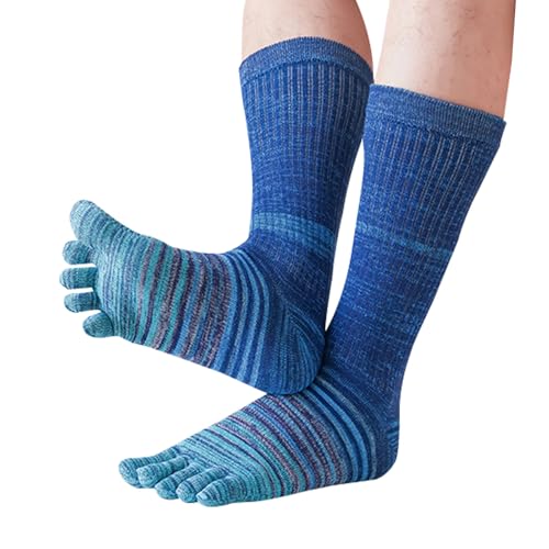 Pursuestar Cotton Toe Socks Five Finger Socks Long Thickened Calf High Athletic Running Rainbow Striped Socks for Men Boys