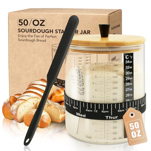 Rakovar 50oz Sourdough Starter Jar Large Wide Mouth Bread Starter Kit 1Pcs