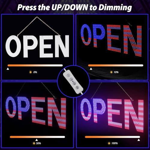 Image of LED Open Signs for Business, 40 inchL x 14 inchW Inch Large Led Open Sign with 3 Scene Modes, Ultra Bright Adjustable Open Light Up Sign Led for Storefront (US Flag)