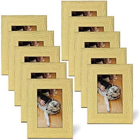 ArtbyHannah 10 Pack 4x6 Inch Gold Picture Frame Set with High Definition Glass,Horizontal and Vertical Formats for Table Top Display and Wall Mounting Photo Frame for Wedding or Home Decoration Cover