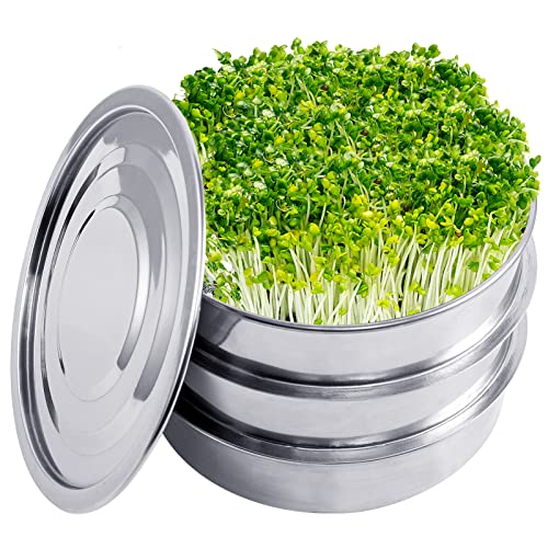 Aulock Stainless Steel Seed Sprouting Kit - 3-Tier Microgreens Growing Tray 7.9 in Dia Stackable Round Sprouter Maker with Encrypted Mesh Sprouts Grower for Beans Broccoli Alfalfa Seeds Wheat Grass