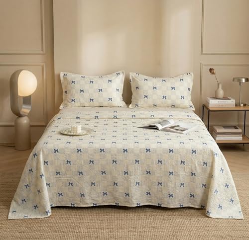 Image of BSB HOME Cloud Cotton King Size bedsheet | Flatsheet Summer Sheet with Two Pillow Covers | Super Soft Bed Sheet for King Size Bed Durable| Floral Design (270 x 250 cm, Off White & Blue Butterfly)