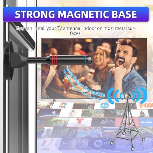 Image of Digital TV Antenna for Smart TV Indoor, TV Antenna with Strong Magnetic Base, 360&Long Range Reception HD Antennas for Local Channels, Easy Installation for TV Without Cable (5.0 in)