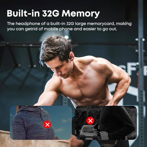 Image of Bone Conduction Headphones IPX8 Swimming Waterproof Dustproof Sweatproof MP3 Player Headset Underwater Music Player 32GB Memory, Open-Ear Wireless Bluetooth 5.4 with Mic for Running, Cycling, black