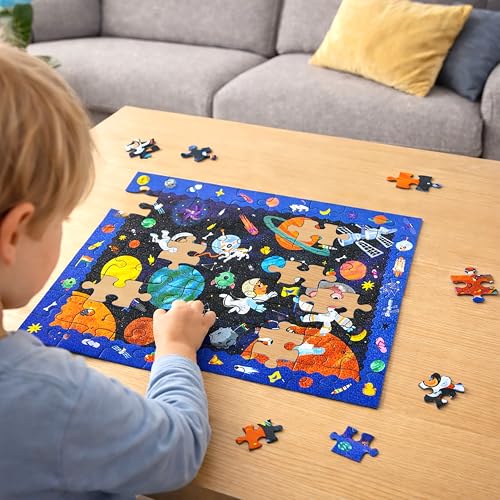 Image of VGRASSP 70 Pcs Space Solar System Theme Interlocking Puzzle Toy for Kids - Educational Search, Find and Connect Jigsaw Brain Booster Learning Activity Gift - Color As Per Stock
