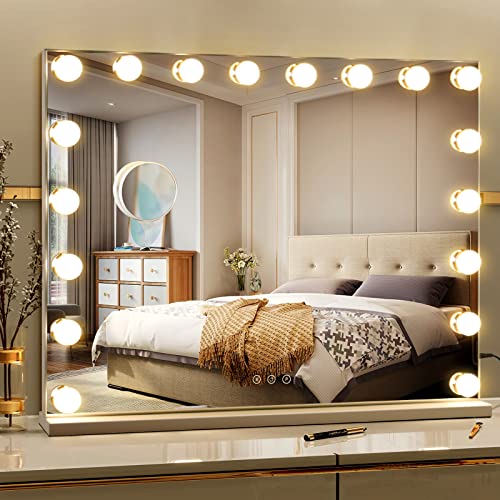 Hollywood Vanity Mirror with Lights: 28 x 22 Inch Makeup Mirror with 18 Dimmable Bulbs and Touch Control in 3 Color Modes