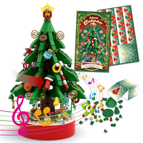 Adventskalender 2025: Bausteine ​​Weihnachtsbaum mit Musik-Countdown-Kalender für Jungen und Mädchen