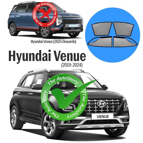 Image of AutoStory Magnetic Car Sunshade for Venue 2019-2024 | Front Half Cut for Mirror Visibility + Rear Full Coverage with Zipper | Heavy Heat & UV Protection | Privacy Side Window Curtains Shades