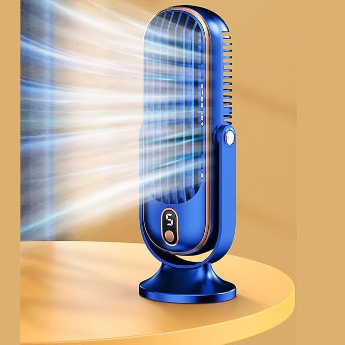 Image of WOOMZY 4000mAh Rechargeable Desk Fan, Wireless Portable Table Fan for Home, USB Charging Battery Fan 5 Speed for Brushless Motor Silent Tower Fan Quiet Personal Fan for Office, Kitchen (Blue)