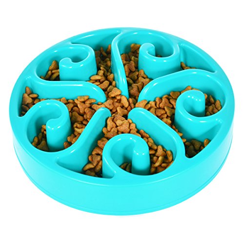 TankerStreet Cuenco de Lenta Alimentación para Perros, Slow Eating Dog Bowl Tazón de Anti-Gulp Antideslizante Interactivo Saludable Alimentador Novedad Puzzle Bloat Stop Cuenco para Perro Mascota Azul