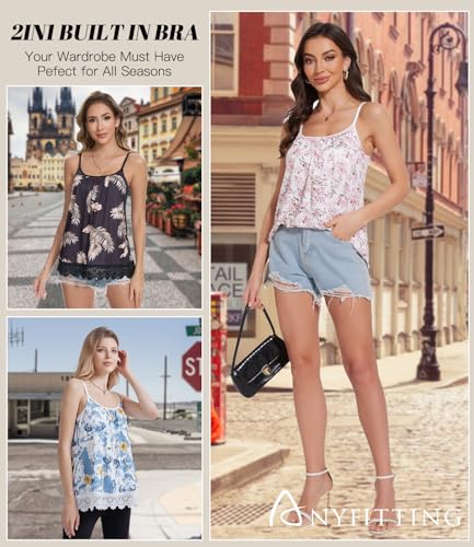 Image of Camisoles for Women with Built in Bra Adjustable Strap Tank Tops Cami Sleeveless Summer Tops for Workout Sleeping Traveling