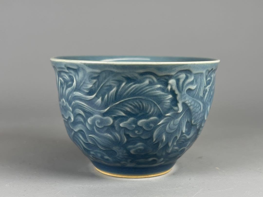 未使用品  龍鳳紋 中国美術 湯呑み 茶器  青磁茶杯 煎茶道具 雲紋 浮き彫り Amazon.co.jp: 龍鳳紋 中国美術 湯呑み 茶器 茶杯 煎茶道具 雲紋
