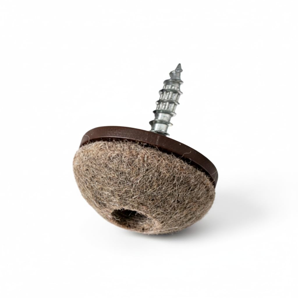 Heavy Duty Screw-In Furniture Felt Pads - Natural Wool Domed Floor Protectors for Hardwood, Laminate & Tile - Anti-Scratch Screw-On Chair Glides & Table Feet - Keay Vital Parts (16, 28mm)