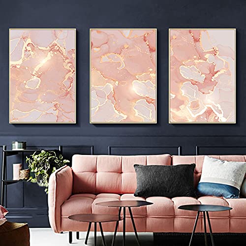 Toile Rose Or Marbre Nordique - Décoration Murale Moderne Chambre 70x100cm