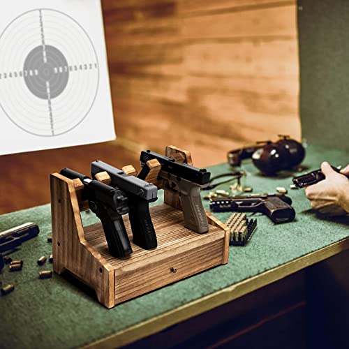 Dgwjsu Pistol Rack, Solid Wood Handgun Pistol Gun Rack Holder For Gun Safe Gun Cabinet Accessories, Gun Racks Organizer Stack On Gun Cabinet (Carbonized Brown,4 Slot) #TOP4