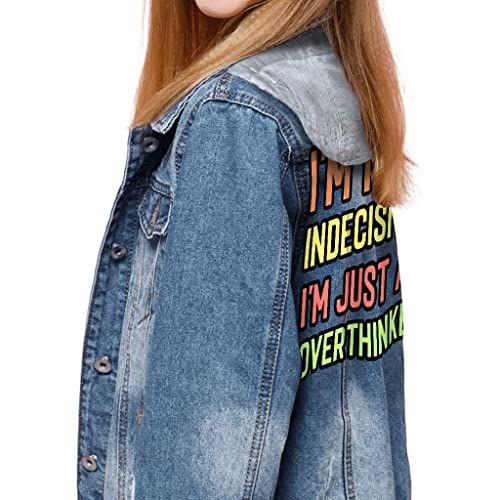 Overthinker Hooded Denim Jacket for Kids - Funny Sayings Jean Jacket - Quotes Denim Jacket for Kids2
