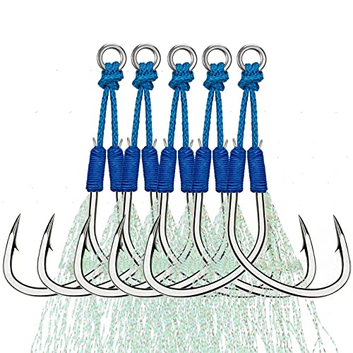 THKFISH Hameçon de Pêche Assist Hook Jigging Hameçons de Remplacement pour Shore Vertical Jigging Leurre Slow Pitch Jigs Blue-#2/0-5pièces