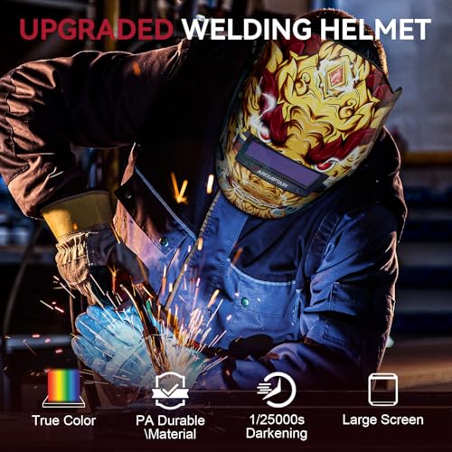 Image of ARCCAPTAIN True Color Welding Helmet, 4 Arc Sensor Auto Darkening Welding Hood, Solar Powered Welding Mask, 1 /1 /1 /1 Top Optical Clarity Welder Helmet, Wide Shade 4 /9-13 for TIG MIG ARC, Dragon