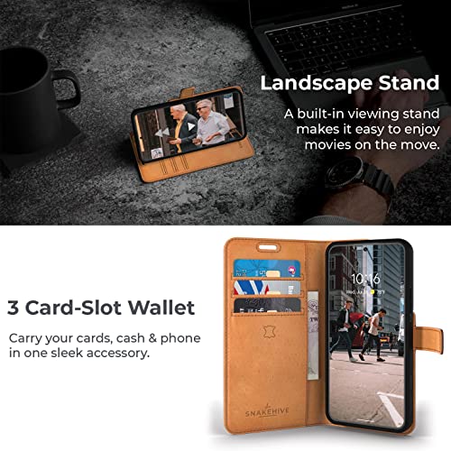 Snakehive Samsung Galaxy S22 Plus Leather Case | Genuine Leather Wallet Phone Case With Card Holder | Flip Folio Case/Cover With Stand | Compatible With Samsung Galaxy S22 Plus | (Brown) #TOP4