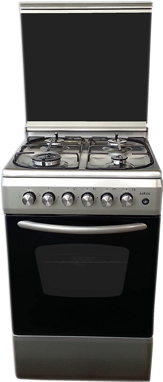 Lar.el Cucina 50x50 cm Forno Elettrico con Grill Inox Coperchio in Vetro Temperato 4 Fuochi a Gas GPL/Metano Acciaio Inossidabile CUC.L5005EVX