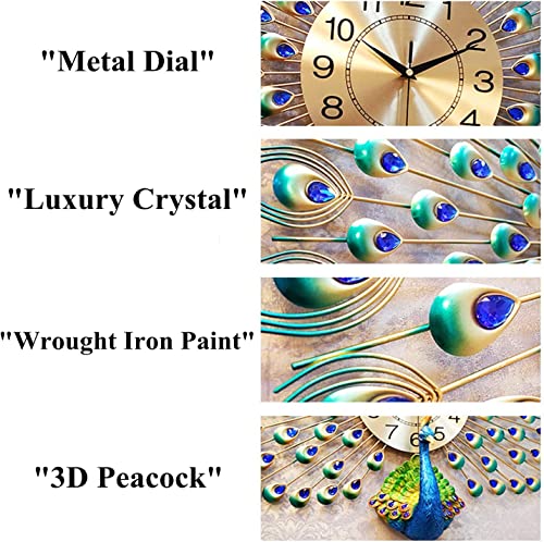 Image of RECTITUDE Wall Clock Silent Quartz Decorative Wall Clock Non-Ticking Classic & Modern and Stylish Silent Movement Peacock Wall Clock Easy to Read for Room /Home /Kitchen /Bedroom /Office (BF393)