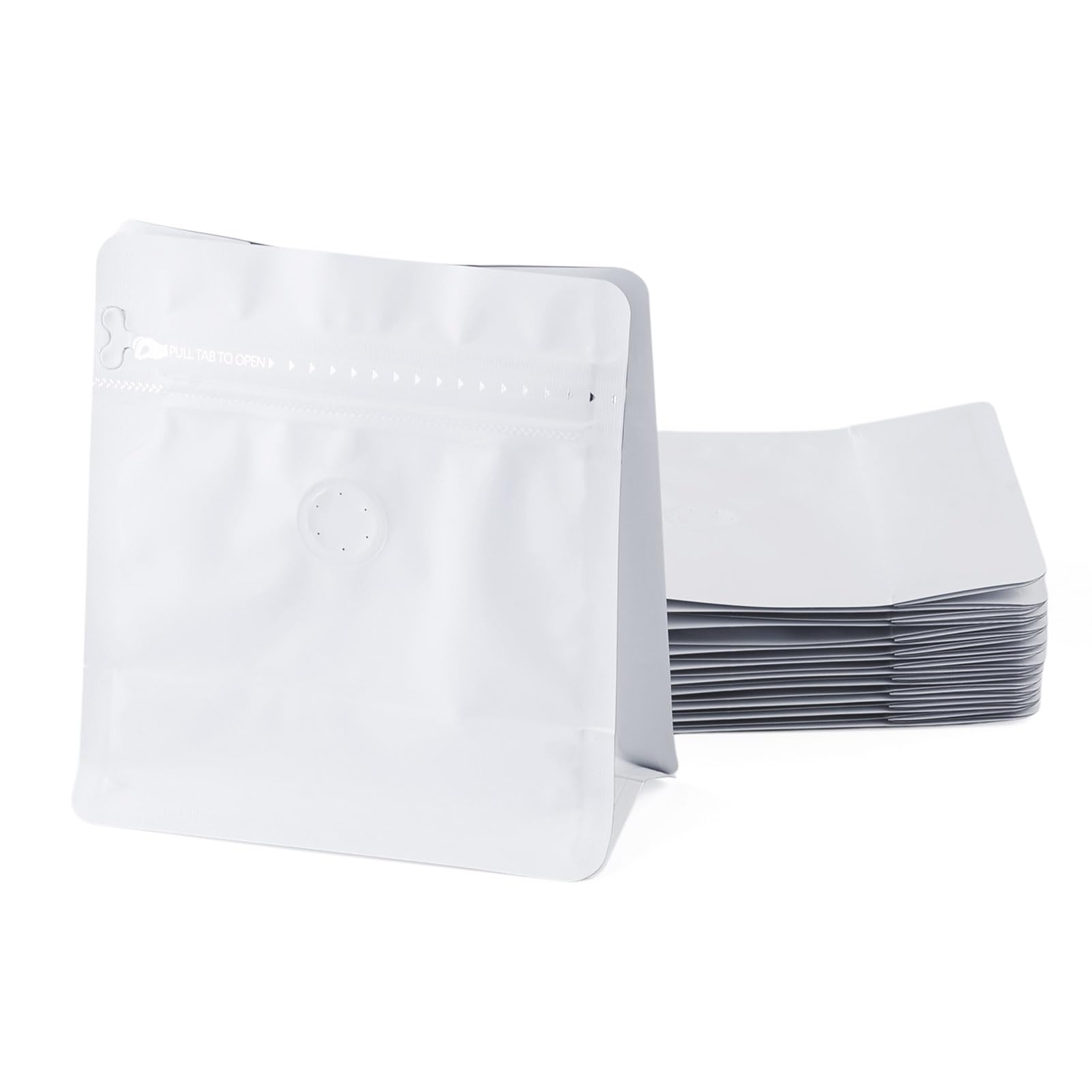 Crafans 10Pcs Coffee Bags with Valve Resealable White Coffee Bean Pouch Plastic Zipper Bag Hot Seal Side Stand UP Bag for Candy Snake Cookies Tea Coffee Storage, White