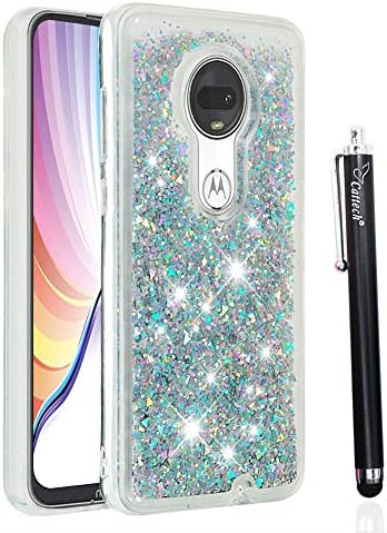 Glitter for Moto G7 Case,Moto G7 Plus Case, Cattech Liquid Quicksand Waterfall Flowing Sparkle Shiny Bling Luxury Pretty Fashion Cute Girls Women Moto G7/Moto G7 Plus Case + Stylus (Silver)