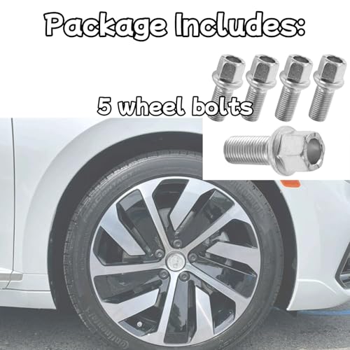 Image of 5 Pack 8D0601139D WHT002437 M14x1.5 Car Lug Nuts Wheel Lug Bolts | Compatible With Volkswagen /VW Golf Jetta Passat Beetle CC for Audi A3 A4 A5 A6 A7 Quattro A8 M14-1.5 Lug Bolts(Silvery)
