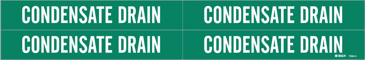 Brady 7063-4-PK, CONDENSATE Drain Pipe Marker Vinyl White on Green 4 per Card, 5 PK, Legend 'CONDENSATE Drain'