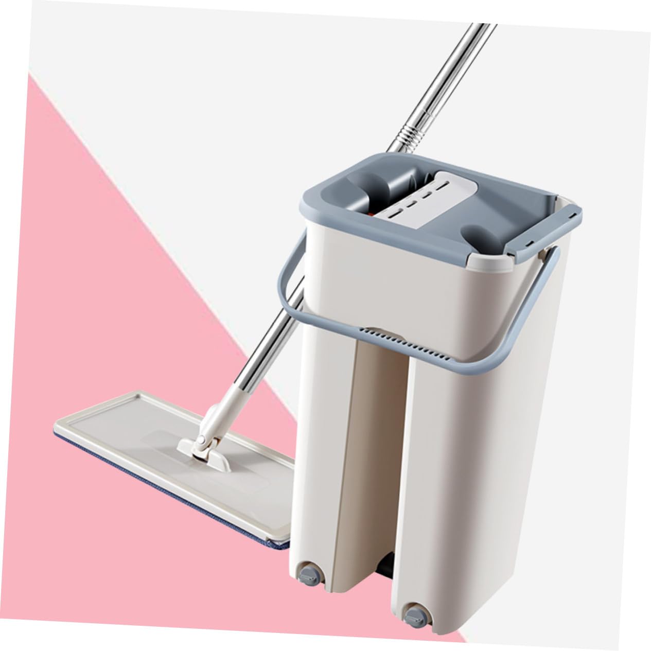 VALICLUD Fregona Plana Push Mop con Cubo Accesorios de Limpieza Doméstica Fibra Premium y Acero Inoxidable para Suelos Paredes y Esquinas Fácil Almacenamiento y Uso