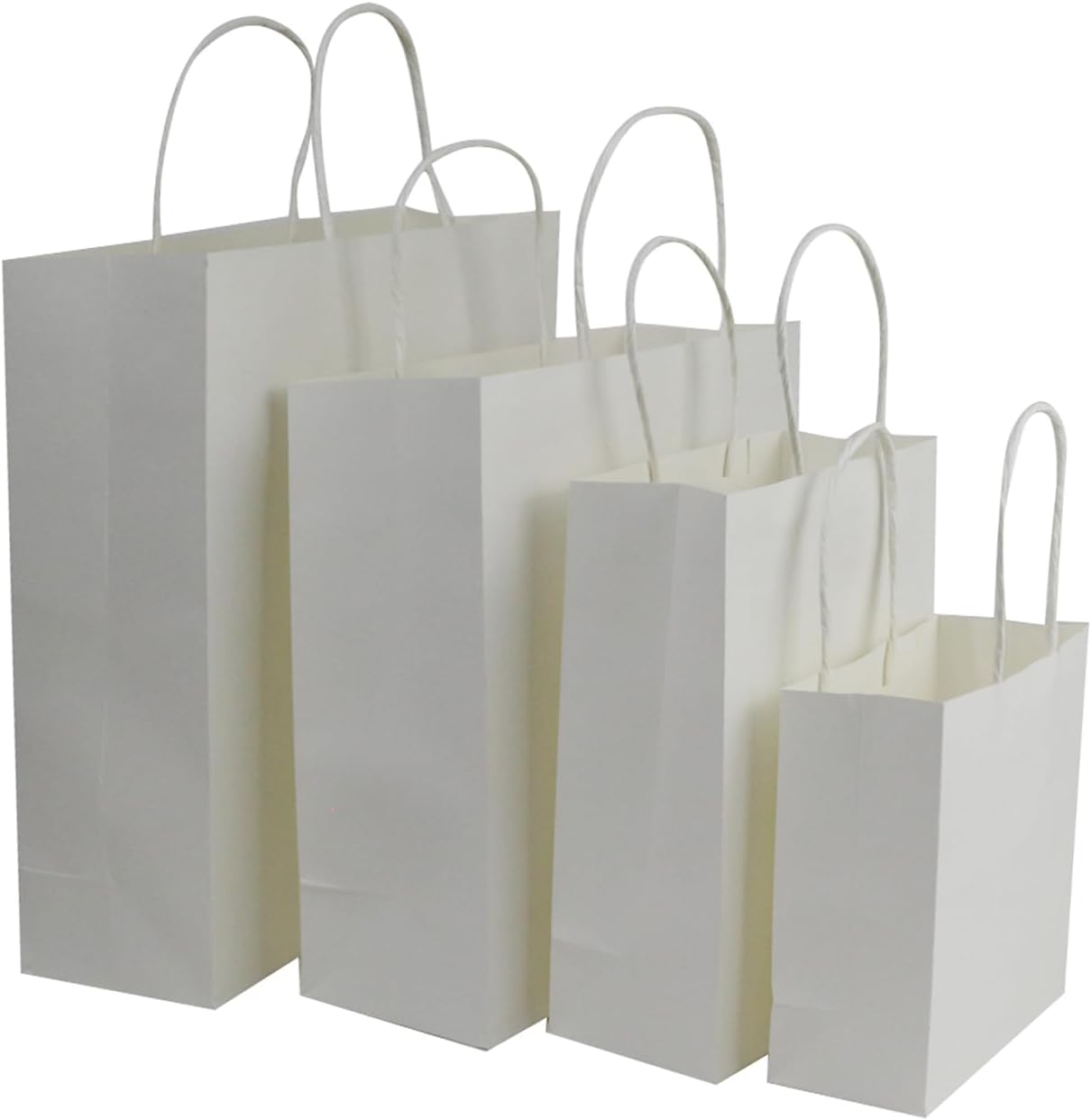 100 Pcs thick Kraft Paper Bags ,Mix sizes Shopping Bags with handles Bulk，Craft Gift Bags, Retail Bags, Recycled , Brown Paper Bags for Wedding，Packaging, Birthday Party，Business, Goody and Kraft Merchandise Bag (Mix Size 100pk(Mini,Small,Medium,Large), White)