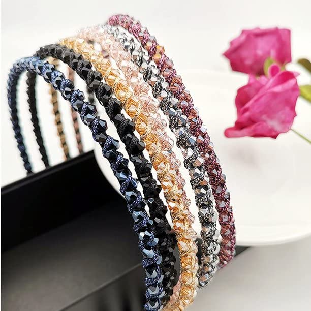 Barakath 2 Pieces Rhinestone Headband for Women Diamond Crystal Beaded Glitter Hairband Headwear for Women Girls Party Hair Accessories (Pack of 2)