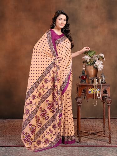 Image of Garden Vareli Floral Booti Print Crepe Saree With Unstitched Blouse Piece