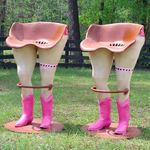 The King's Bay Pair of Cow Girl Bar Stools with Pink Polka Dot Bikinis and Western Boots