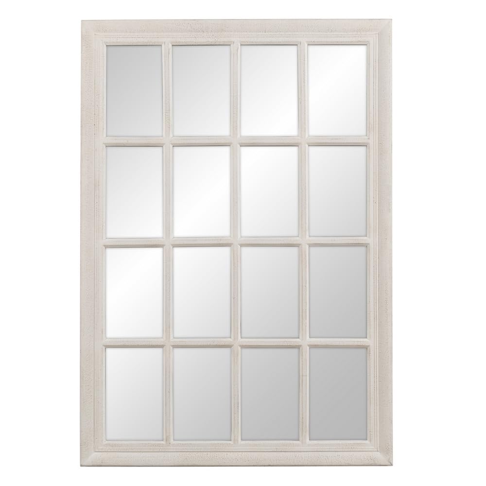 LOLAhome Espejo Ventana Blanco Roto de Madera de paulonia de 70x100 cm