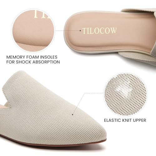 Image of Tilocow Knit Mules Office Slip on Loafers Business Casual Flats for Women