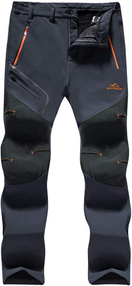 Men's Outdoor Winter Trousers Fleece Softshell Trousers Water-Resistant Hiking Trousers with Zip Pockets