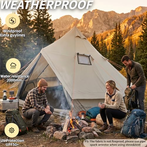 DANCHEL OUTDOOR B2A Portable Bell Tent No Center Pole, 4 Season Yurt with Stove Jack Spacious Interior for 4 Person Camping Hiking Glamping 300D Oxford Nylon,16.4ft/5m Khaki - Image 3