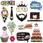 BRT Bearingshui Sweet 16 Photo Booth Props Accessories, Birthday Party Decoration, 40pcs Cardstock Photo Booth Props Kit with Sticks & Adhesive Pads - Image 2