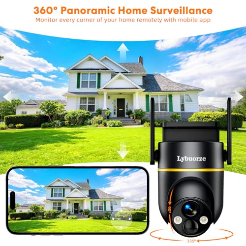 Lybuorz 5G/2.4GHz WiFi Solar Outdoor Wireless Security Camera, 4MP PTZ Cameras for Home Security Outdoor,Full Color Night Vision, AI Motion Detection, Siren Alarm, 2-Way Audio,Work w/Alexa, Waterproof by Lybuorze - Used condition - Image 3