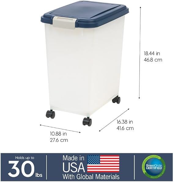 IRIS USA Dog Food Storage Container, Up to 30 lbs, Navy/Pearl, Made in USA