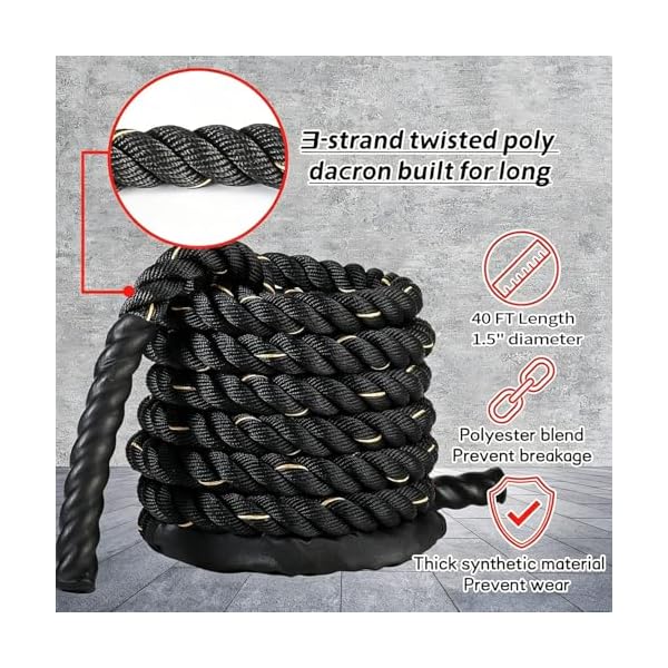 1.5 Inch 40ft Heavy Weighted Training Exercise Ropes Fitness Equipment with Sleeve and Anchor Strap Kit for Outdoor Working Out,Battle Rope for Home Gym Workout. - Image 5