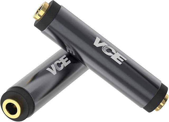 VCE 3.5mm Female to Female Adapter, TRRS 1/8 Inch Stereo Audio Jack, Gold Plated AUX Extension Connector 2 Pack