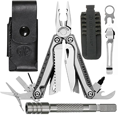 Leatherman Charge Multi-Tool S30V Knife TTi - Titanium Handle, With Premium Leather Sheath + 12 Piece Bit Kit + Lanyard Ring, Removable Belt Clip +Bit Extension