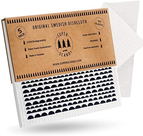 SUPERSCANDI Made in Sweden Dish Cloths Eco-Friendly Paper Alternative Apple Green 6 Pack Reusable Compostable Kitchen Dish Cloths & Rags